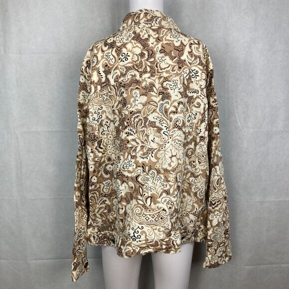 Lucy & Laurel Jacket Womens Sz 3X Brown Tan Floral Casual Button Up Linen - Picture 4 of 7